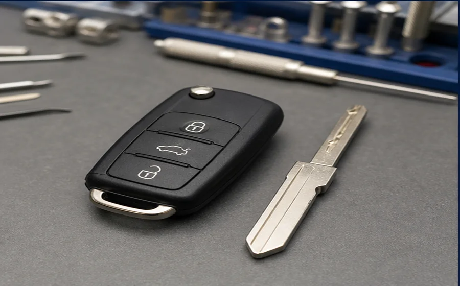 New key after service New car key and fob after replacement